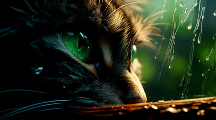 A painting of a cat with green eyes 