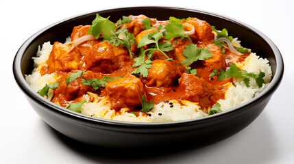 Fototapeta na wymiar Delicious Spicy Chicken Tikka Masala Curry on White background