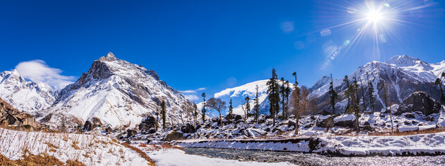 View at snow cladded Har Ki Dun or the Valley of Gods is located in Garhwal Himalayas of Uttarkashi...