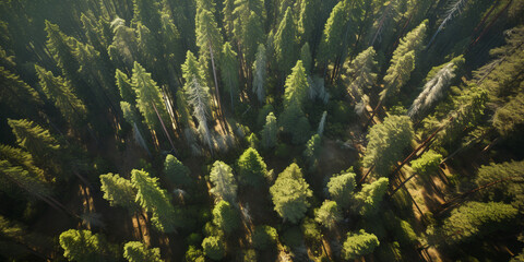Fototapeta na wymiar an elevated view of giant sequoia trees in a forest. ai generative