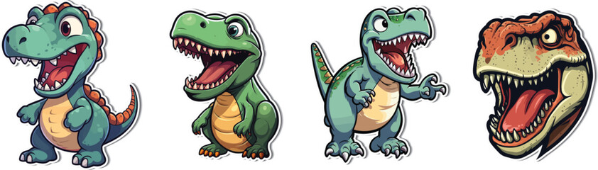 Tyrannosaurus Cute Dino - Jurassic Sticker. Meet charming characters in our T-Rex cute dino sticker. A Jurassic delight that brings personality to your creative projects. ©  IsolateArts