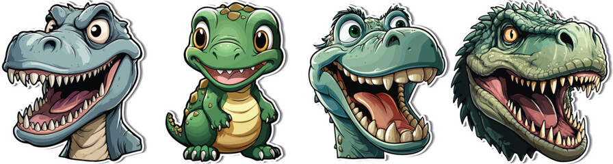 Cartoon Dino Illustration - T-Rex Isolated Vector. Embark on a sticker saga with our cartoon T-Rex illustration. An isolated vector perfect for telling captivating stories in your designs. ©  IsolateArts