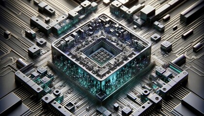 Quantum Computing Chip - Nano-Scale Architecture and Futuristic Design