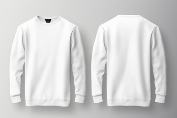 Set of white front and back view tee sweatshirt sweater long sleeve on background cutout. Mockup template for artwork graphic design.