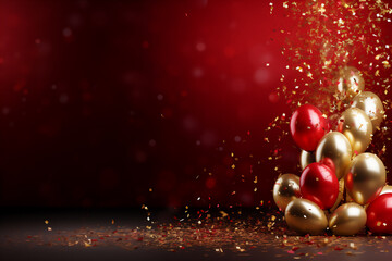 Fototapeta premium Background for the holiday with balloons and serpentine.