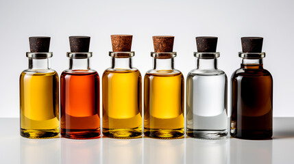 Different bottles of Essentiae oil on a white background
