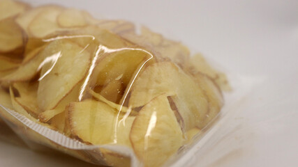 Cassava chips packaged using plastic.