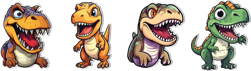 T-Rex Reptile Cartoon Sticker - Colorful Clip Art. Elevate your designs with our vector T-Rex reptile cartoon sticker. Vibrant colors and intricate details make it a standout clip art.