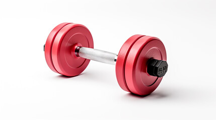 Two red rubber or plastic coated fitness dumbbells isolated on a white background