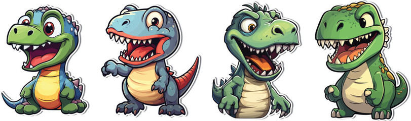 Cute Dinosaur Art Sticker - Vector T-Rex Clip. Capture the essence of Jurassic times with our cute T-Rex cartoon sticker. Versatile vector clip perfect for any creative project. ©  IsolateArts