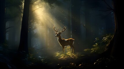 deer in the night - obrazy, fototapety, plakaty