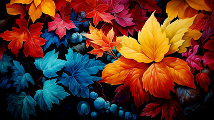 A colorful autumn leaf wallpaper with a dark background and a colorful leaf background