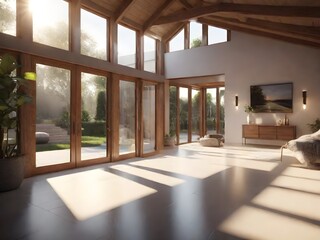 Fototapeta premium Living room of luxury eco house. Generative AI