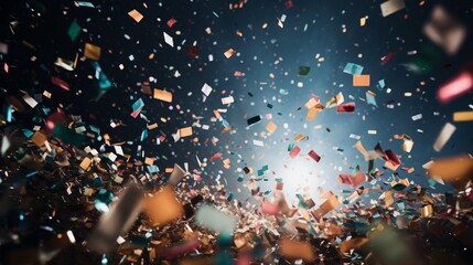 A vibrant mix of confetti in mid-air at a New Year's party. - obrazy, fototapety, plakaty