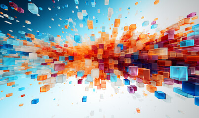 3d rendering of abstract technology background. High tech blue and orange cubes.