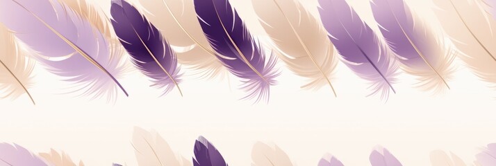 A group of purple and white feathers on a white background. Purple, ombre and white abstract background.