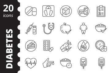 Diabetes line icons. Collection of symbols. Vector illustration.