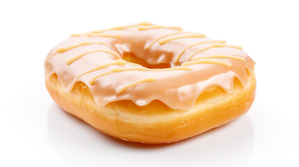A donut with white icing and a white glaze on top on  a White background