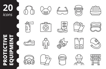 Protective equipment line icons. Collection of symbols. Vector illustration.