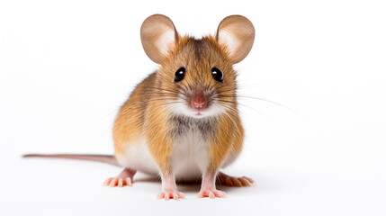 A photograph of cute and adorable mouse on white background