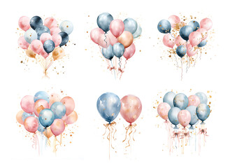 Watercolor isolated air  ballons party holiday isolated - obrazy, fototapety, plakaty