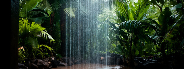 Summer shower in the jungle. Generative AI, - obrazy, fototapety, plakaty