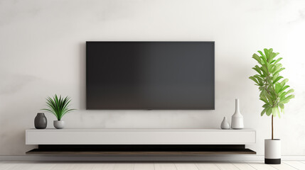 A flat screen tv mounted on a white wall