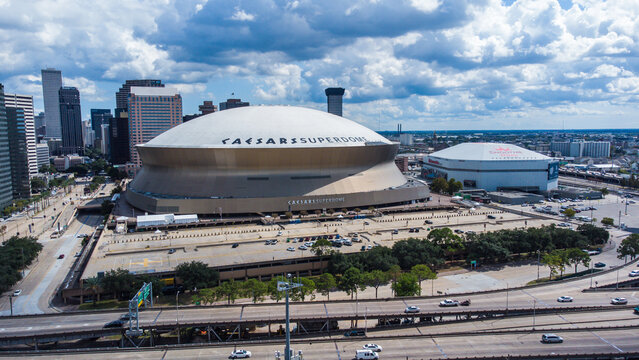 Aerial view of the New Orleans Saints stadium superdome. Photo made in New Orleans, LA, USA in 20 Oct 2023. 