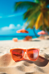 Fototapeta na wymiar sunglasses on the beach. Generative AI,