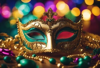 Colorful gold and green mask for carnival and festival