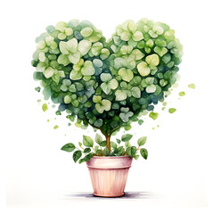 Watercolor illustration tree in shape of heart isolated