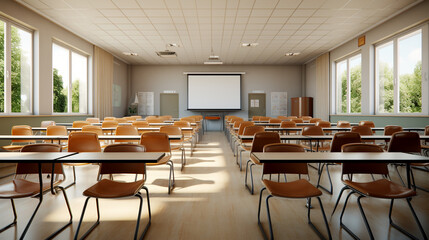 Fototapeta na wymiar Empty classroom with whiteboard