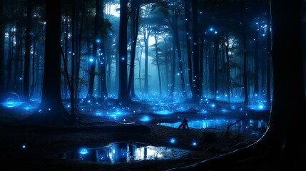 Mysterious Blue Lights in the Enchanted Misty Forest: A Magical Nighttime Adventure