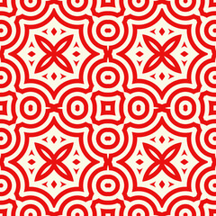 Circles, rhombuses, arrows, flowers ornament. Seamless linear pattern. Abstract background. Rings, diamonds, crosses vector. Geometric illustration. Ethnic wallpaper. Mosaic motif. Embroidery backdrop