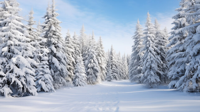 A snow covered forest filled with lots of trees
