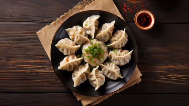 dumplings on a dark background top view.