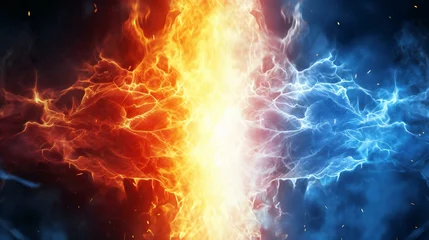 Foto op Canvas Elemental Fury: Electric Blue and Fiery Red Energies Collide in a Spectacular Visual Display © Jannatul