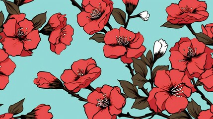 Blooming Red Flowers on a Serene Blue Background: A Vivid Celebration of Natural Beauty