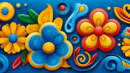 Vibrant Paper Craft Floral Composition in Vivid Blue and Yellow Hues