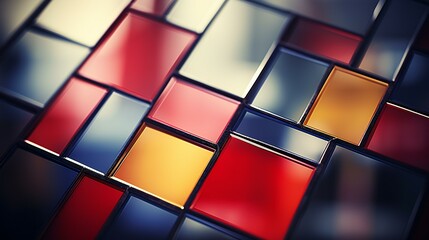 Modern Geometric Art: A Spectrum of Red to Blue Hues in a Glass Tile Mosaic