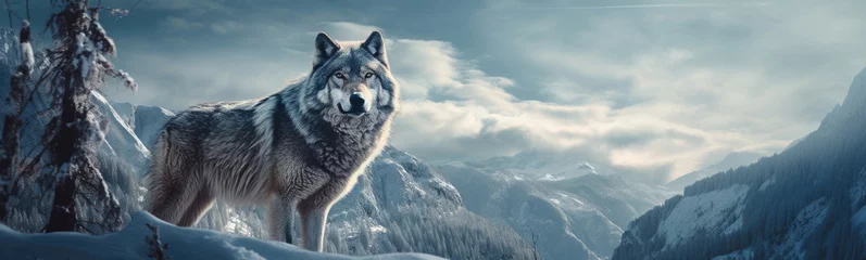 Poster Wolf against the backdrop of a winter landscape. © Анастасия Козырева