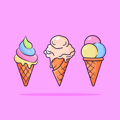 Colorful ice cream set.Tasty summer dessert.Vector illustration