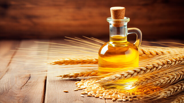 Wheat germ essential oil in a bottle. Generative AI,