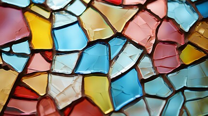 Multicolored Stained Glass Mosaic with Light Reflections in a Vibrant Abstract Pattern