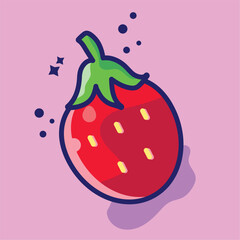 vector sticker design with strawberry, strawberry fruit with shadows