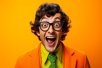 Homme ridicule avec  des lunettes souriant - obrazy, fototapety, plakaty
