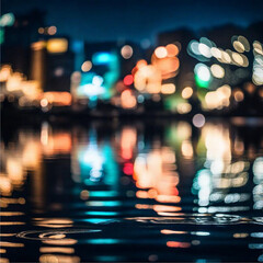beautiful river view with bokeh lights in background for nature lover,night scene,isolation | Generative AI