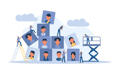 Blue building symbolizes the growth and achievement of a company, representing the strategic management and decision making process that leads to success vector illustration