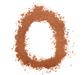 Cocoa powder alphabet letter O, symbol isolated on white, clipping path