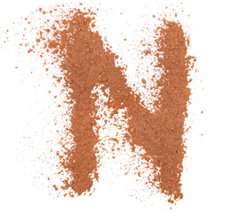 Cocoa powder alphabet letter N, symbol isolated on white, clipping path